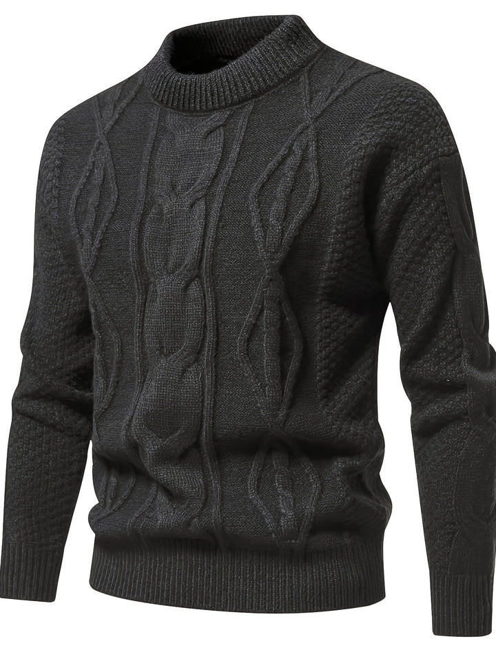 Herren Strickpullover mit Zopfmuster für Herbst/Winter-Dunkelgrau-XS-Luzern Mode