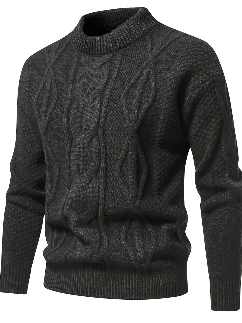 Herren Strickpullover mit Zopfmuster für Herbst/Winter-Dunkelgrau-XS-Luzern Mode