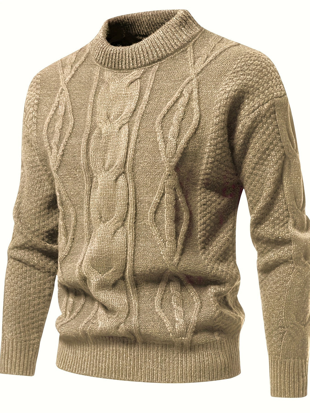 Herren Strickpullover mit Zopfmuster für Herbst/Winter-Khaki-XS-Luzern Mode