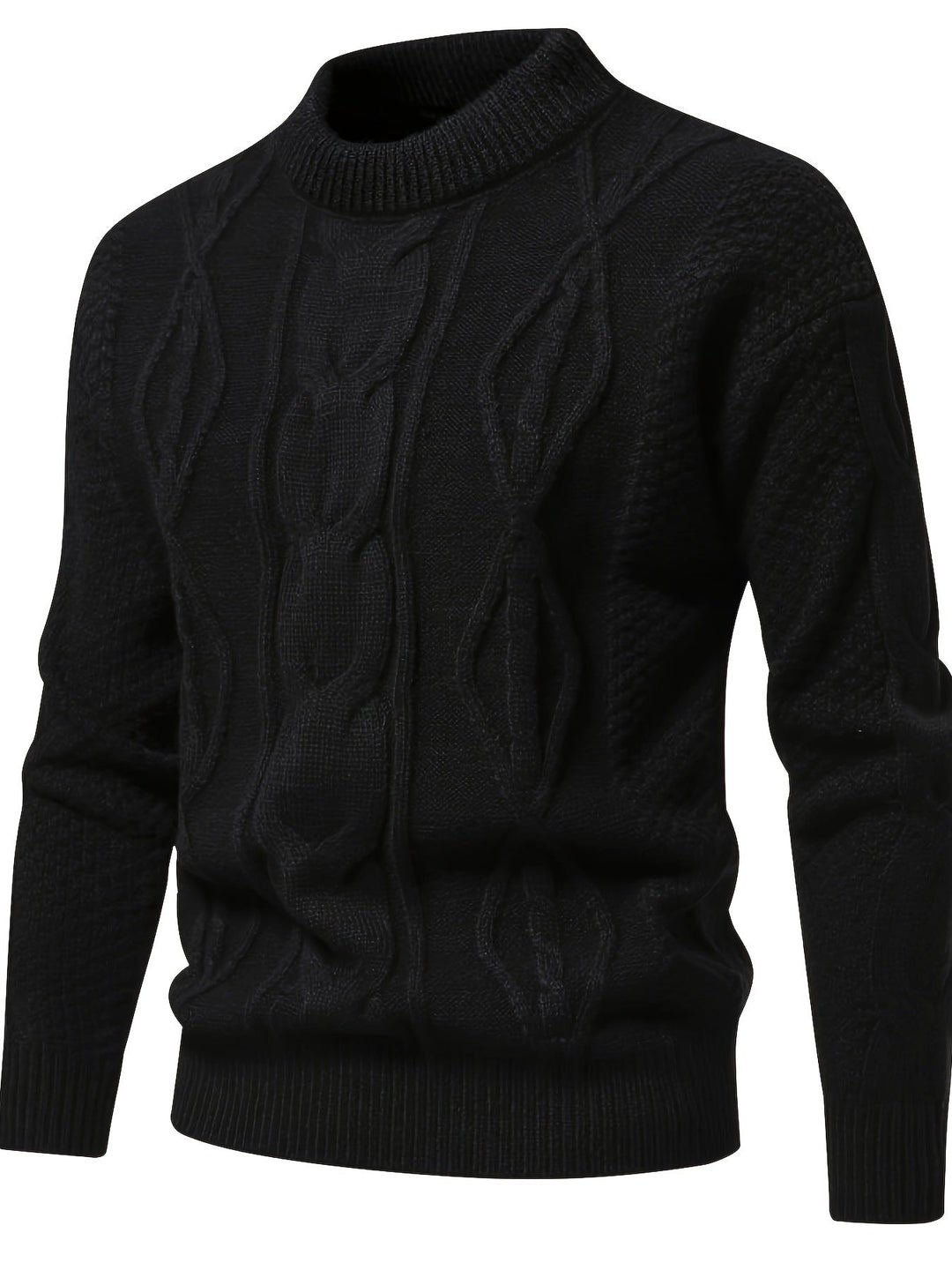 Herren Strickpullover mit Zopfmuster für Herbst/Winter-Schwarz-XS-Luzern Mode