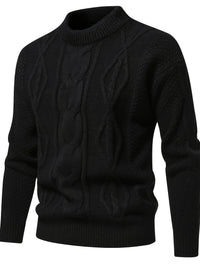 Herren Strickpullover mit Zopfmuster für Herbst/Winter-Schwarz-XS-Luzern Mode
