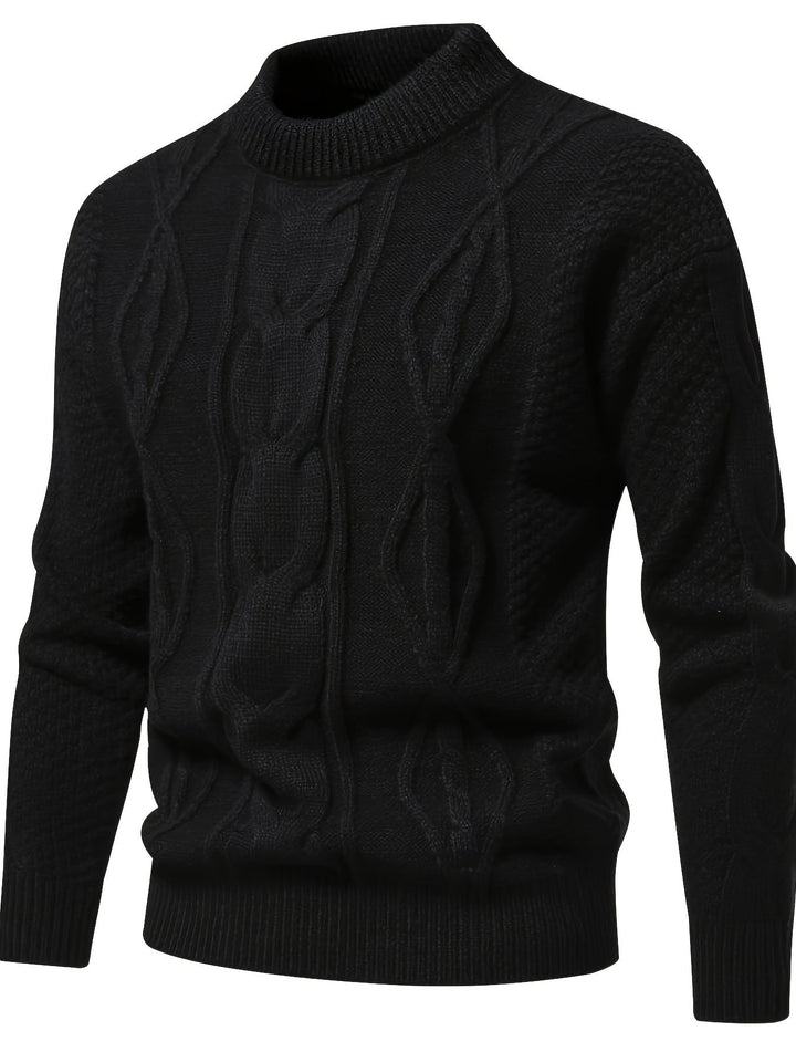 Herren Strickpullover mit Zopfmuster für Herbst/Winter-Schwarz-XS-Luzern Mode