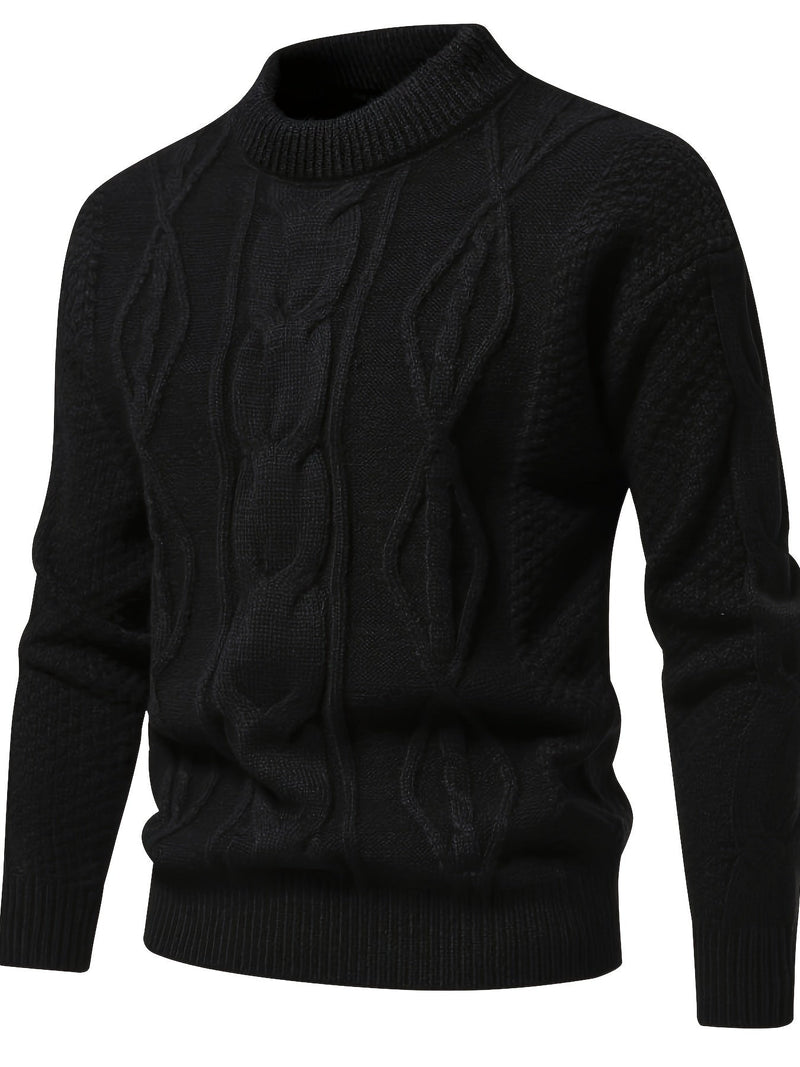 Herren Strickpullover mit Zopfmuster für Herbst/Winter-Schwarz-XS-Luzern Mode