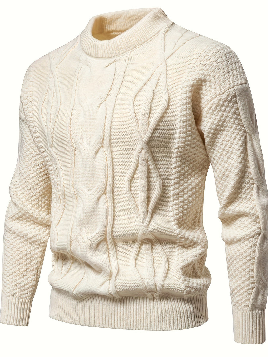 Herren Strickpullover mit Zopfmuster für Herbst/Winter-Weiß-XS-Luzern Mode