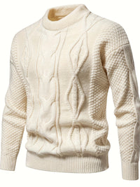 Herren Strickpullover mit Zopfmuster für Herbst/Winter-Weiß-XS-Luzern Mode