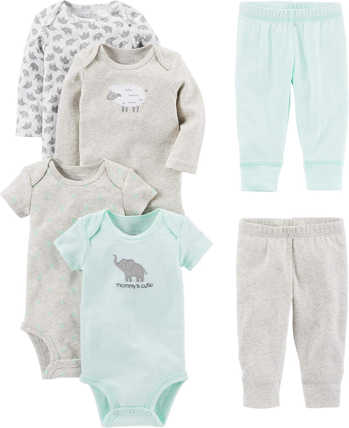 6-teiliges Baby-Bodysuit-Set mit Hosen - Mix & Match-Grau/Mintgrün/Elefant/Lamm-0-3 Monate-Luzern Mode