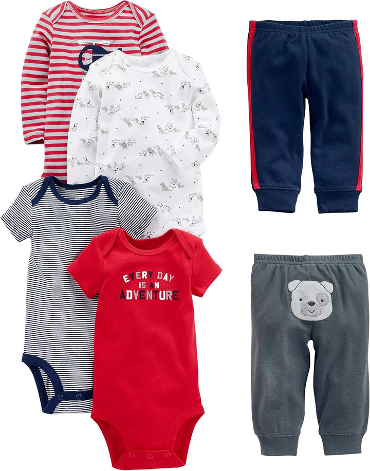 6-teiliges Baby-Bodysuit-Set mit Hosen - Mix & Match-Mehrfarbig/Bären/Hunde/Streifen/Textdruck-0-3 Monate-Luzern Mode