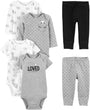 6-teiliges Baby-Bodysuit-Set mit Hosen - Mix & Match-Schwarz/Grauer Textdruck/Weißes Lama/Panda-0-3 Monate-Luzern Mode