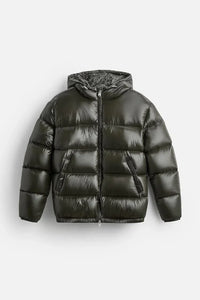 Unisex Daunenjack | Gefüttert | Hoher Kragen | Reißverschluss | Kurz-Grün-S-Luzern Mode