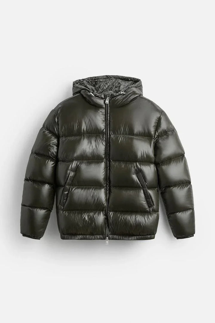 Unisex Daunenjack | Gefüttert | Hoher Kragen | Reißverschluss | Kurz-Grün-S-Luzern Mode