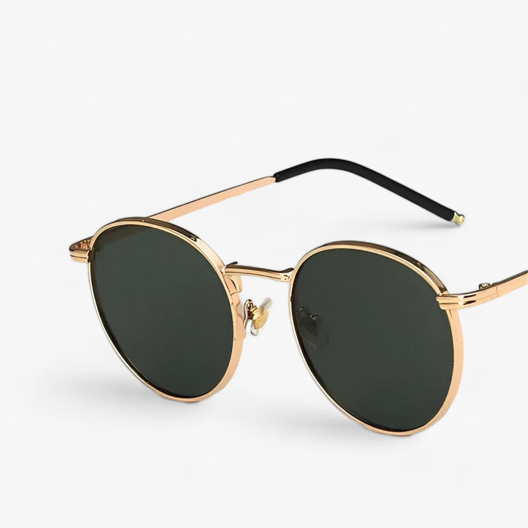 Sonnenbrille | Rundgläser | Unisex | Designer | Robust | Metallrahmen-Gold Armeegrün-Luzern Mode