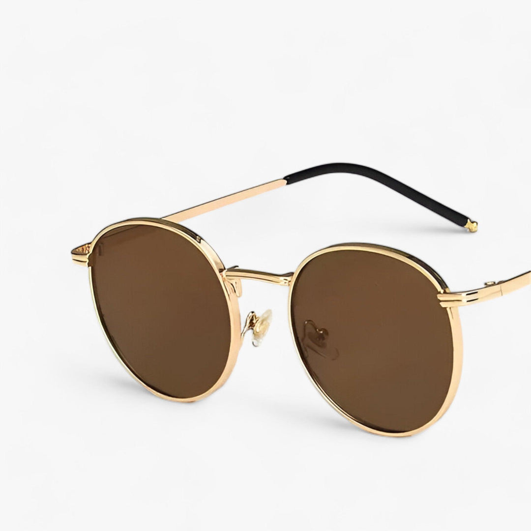 Sonnenbrille | Rundgläser | Unisex | Designer | Robust | Metallrahmen-Gold Braun-Luzern Mode
