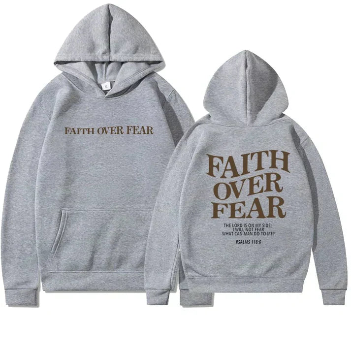 Damen Kapuzenpullover "Faith Over Fear" mit Tasche-Grau-XS-Luzern Mode