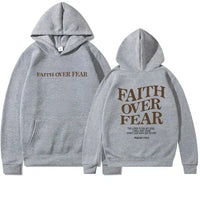 Damen Kapuzenpullover "Faith Over Fear" mit Tasche-Grau-XS-Luzern Mode
