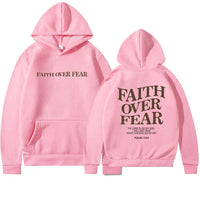 Damen Kapuzenpullover "Faith Over Fear" mit Tasche-Rosa-XS-Luzern Mode