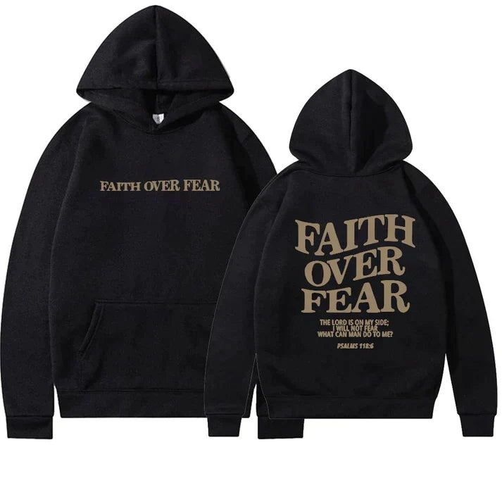 Damen Kapuzenpullover "Faith Over Fear" mit Tasche-Schwarz-XS-Luzern Mode
