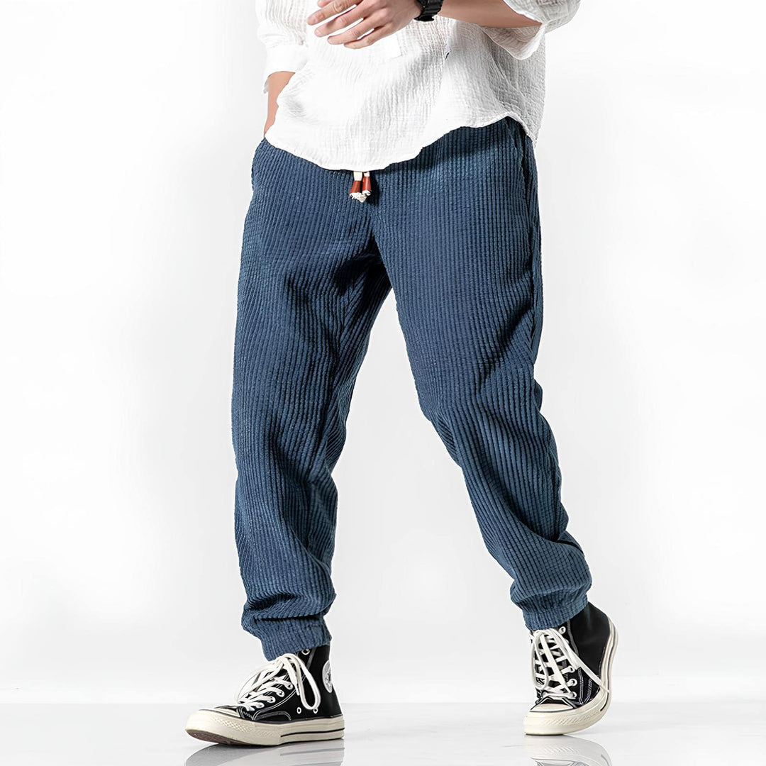 Unisex-Rippvelours-Hose | Lockere Passform | Weich | Japanisches Design | Einfarbig-Blau-S-Luzern Mode