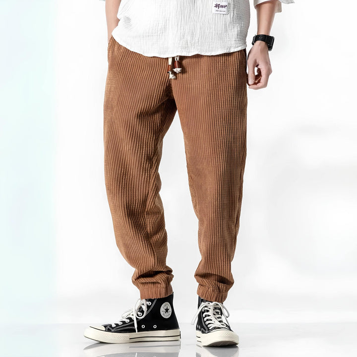 Unisex-Rippvelours-Hose | Lockere Passform | Weich | Japanisches Design | Einfarbig-Braun-S-Luzern Mode