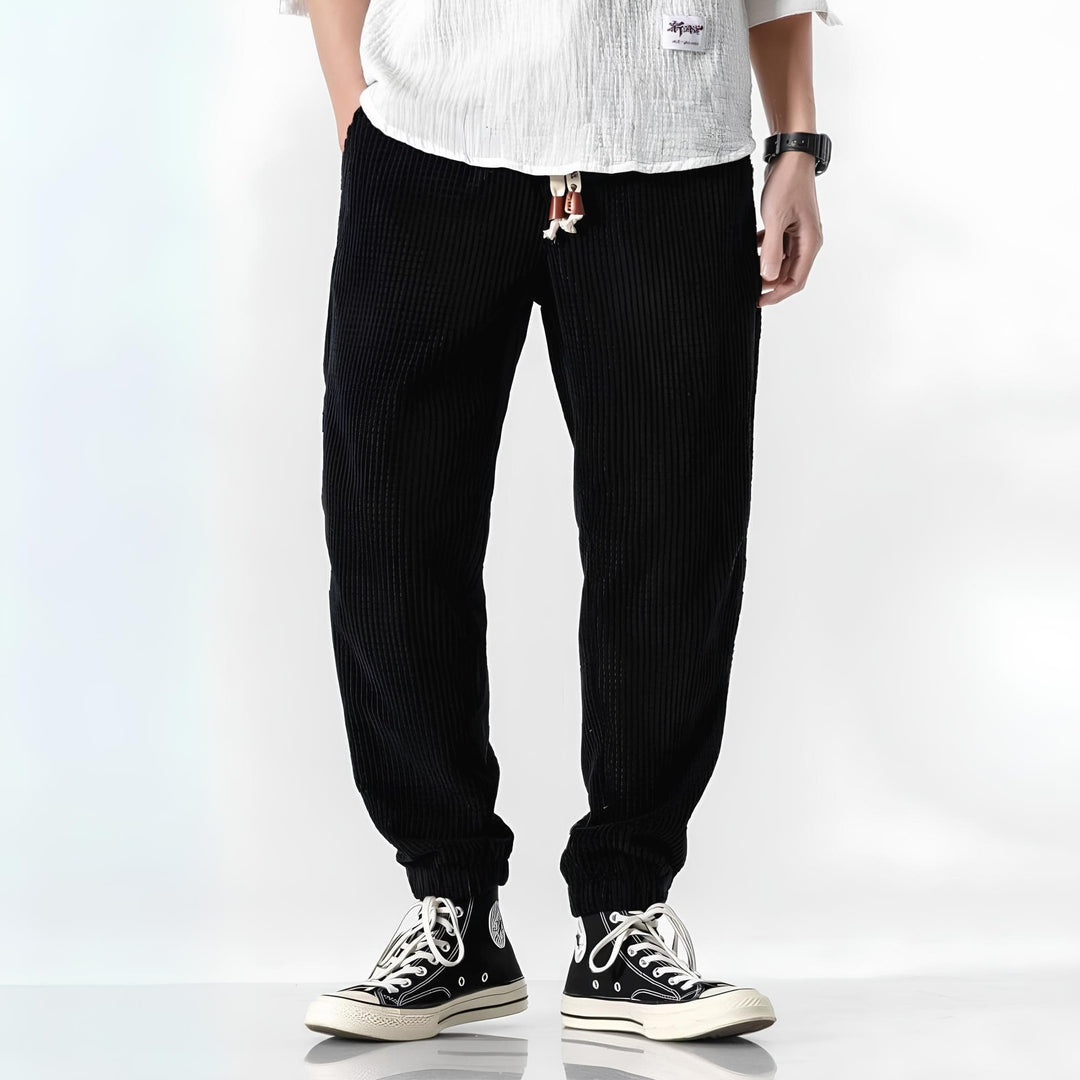 Unisex-Rippvelours-Hose | Lockere Passform | Weich | Japanisches Design | Einfarbig-Schwarz-S-Luzern Mode