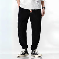 Unisex-Rippvelours-Hose | Lockere Passform | Weich | Japanisches Design | Einfarbig-Schwarz-S-Luzern Mode