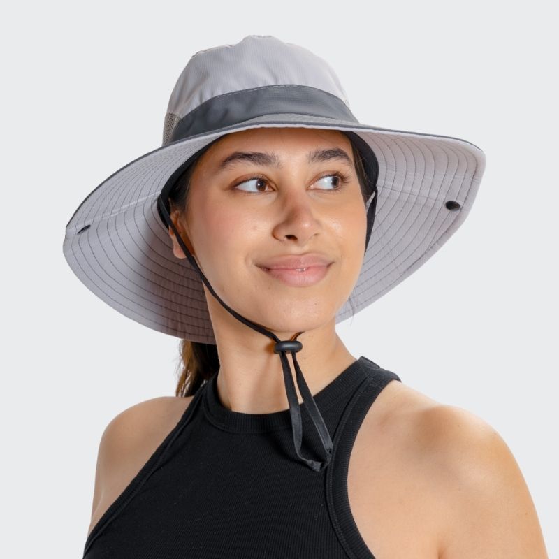 Unisex Sonnenhut - Clara | Mit verstellbarem Kordelzug | Breiter Rand-Hellgrau-Luzern Mode