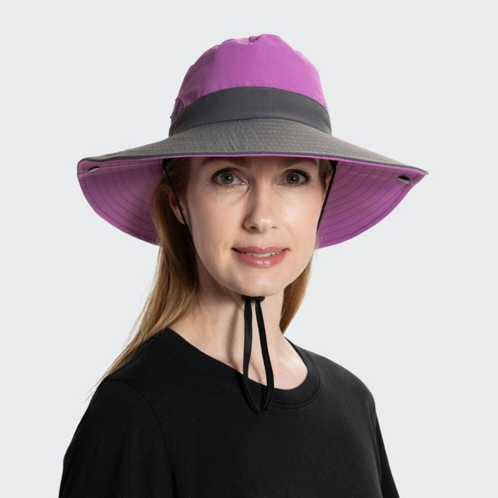 Unisex Sonnenhut - Clara | Mit verstellbarem Kordelzug | Breiter Rand-Lila-Luzern Mode