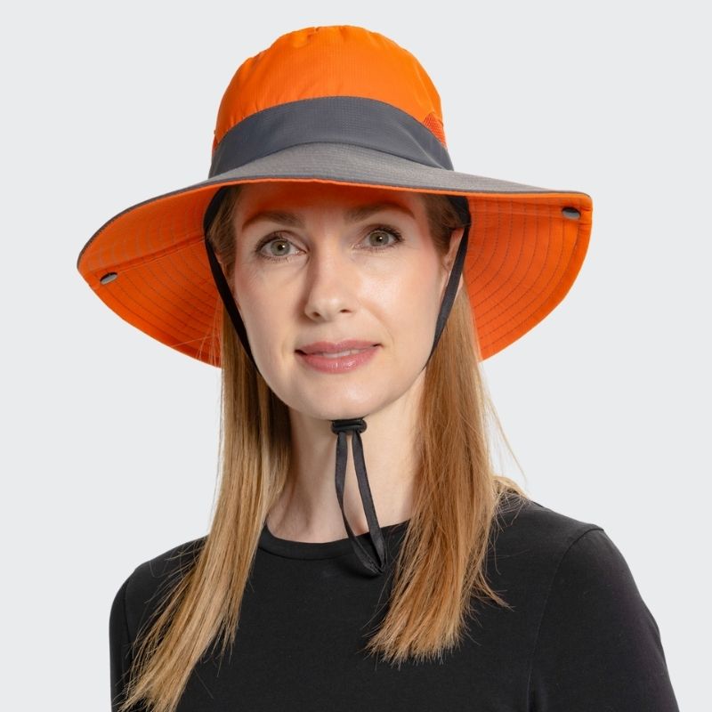 Unisex Sonnenhut - Clara | Mit verstellbarem Kordelzug | Breiter Rand-Orange-Luzern Mode