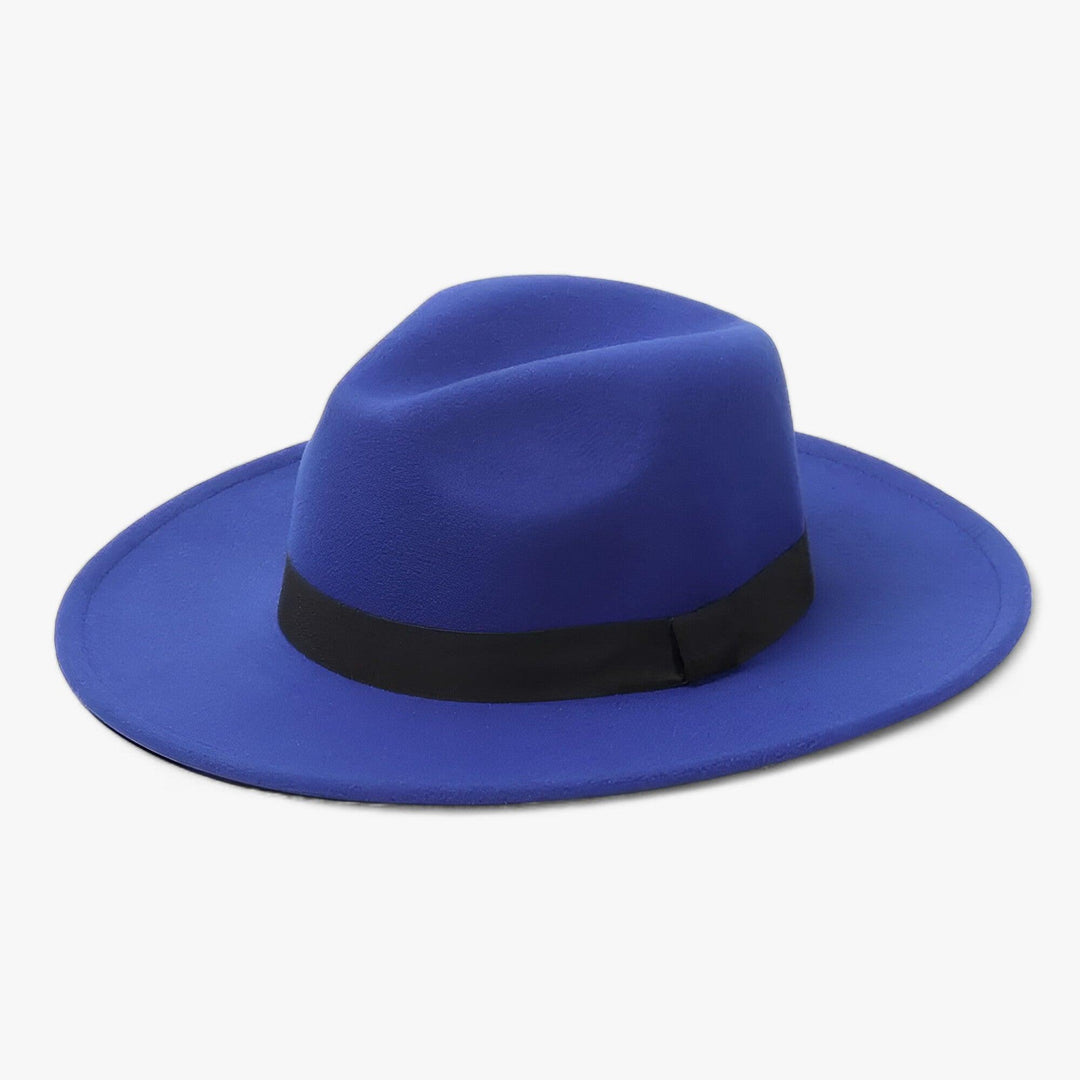 Unisex Fedora | Vintage | Einfarbig | Wollfilz | Elastisches Band-Blau-Luzern Mode