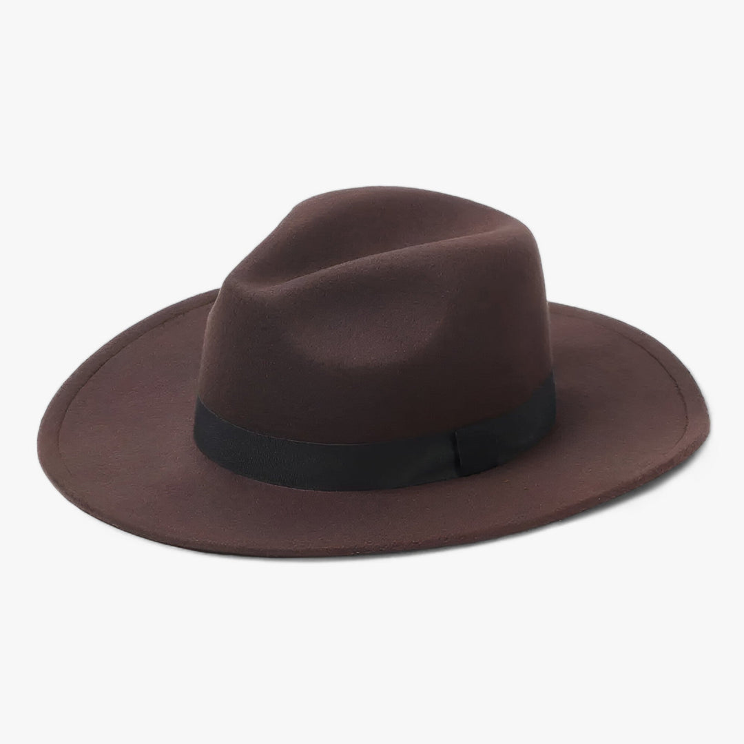 Unisex Fedora | Vintage | Einfarbig | Wollfilz | Elastisches Band-Braun-Luzern Mode