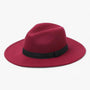 Unisex Fedora | Vintage | Einfarbig | Wollfilz | Elastisches Band-Burgunderrot-Luzern Mode