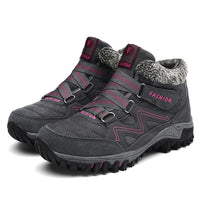 Unisex Winterstiefel | Wasserdicht | Kunstpelzfutter | Rutschfeste Sohle | Warm-Grau-Rot-39-Luzern Mode