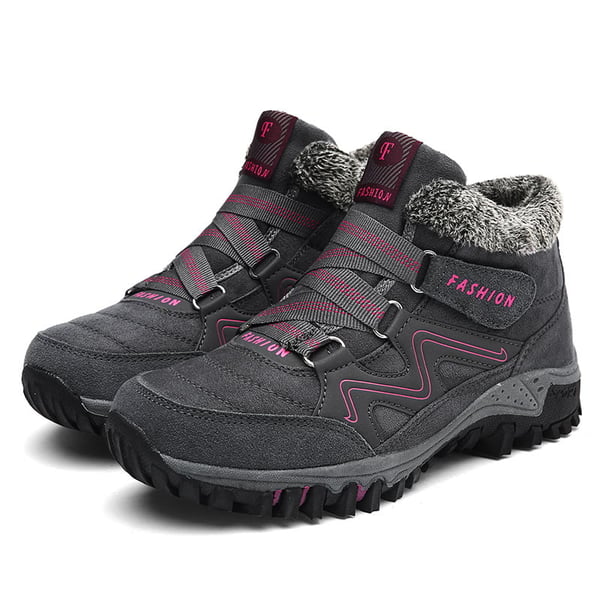 Unisex Winterstiefel | Wasserdicht | Kunstpelzfutter | Rutschfeste Sohle | Warm-Grau-Rot-39-Luzern Mode