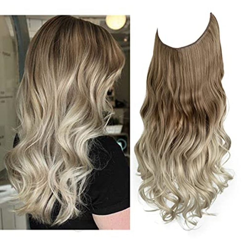 Haarextensionen | Unsichtbar | Kleberfrei | Wiederverwendbar | Leichtgewicht-Braun bis Asblond mit Platinblond-35 CM-Luzern Mode