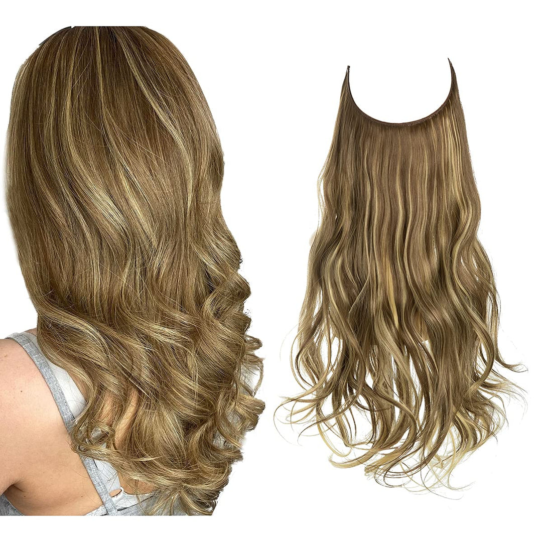 Haarextensionen | Unsichtbar | Kleberfrei | Wiederverwendbar | Leichtgewicht-Goldblond Aschbraun-35 CM-Luzern Mode