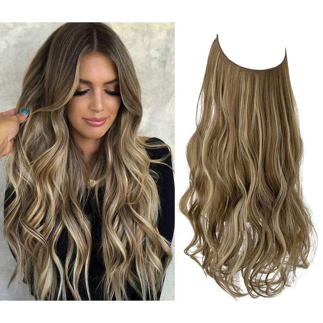 Haarextensionen | Unsichtbar | Kleberfrei | Wiederverwendbar | Leichtgewicht-Medium braun aschblond-35 CM-Luzern Mode