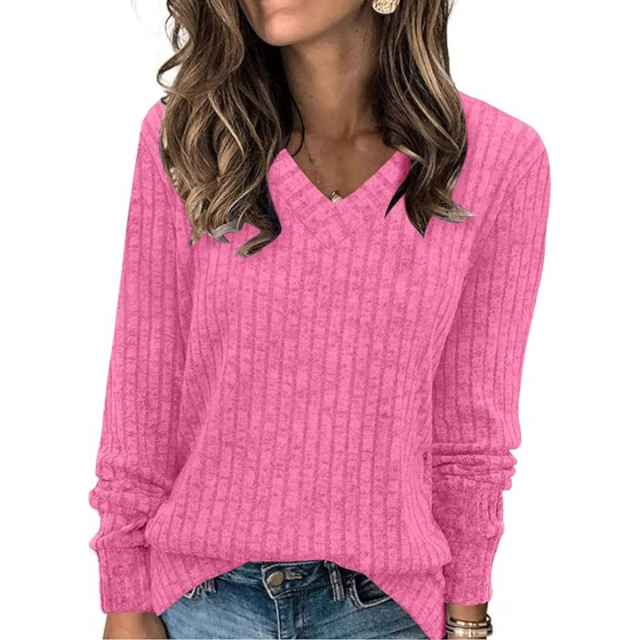 Damen Strickpullover Langarm Casual Herbstmode Trend-Rosa-S-Luzern Mode