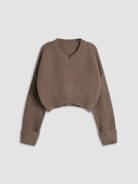 Damen Strickpullover mit V-Ausschnitt für Herbst/Winter-Braun-XS-Luzern Mode
