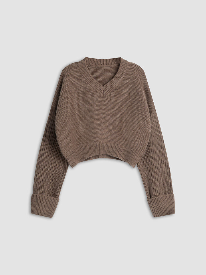 Damen Strickpullover mit V-Ausschnitt für Herbst/Winter-Braun-XS-Luzern Mode