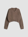 Damen Strickpullover mit V-Ausschnitt für Herbst/Winter-Braun-XS-Luzern Mode