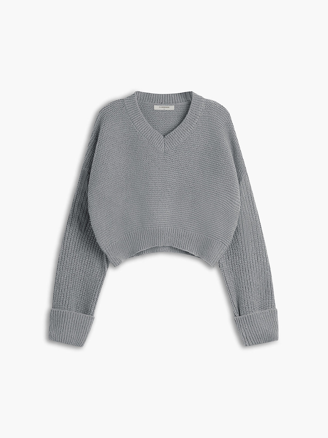 Damen Strickpullover mit V-Ausschnitt für Herbst/Winter-Grau-XS-Luzern Mode