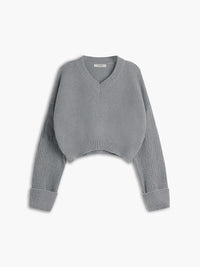 Damen Strickpullover mit V-Ausschnitt für Herbst/Winter-Grau-XS-Luzern Mode