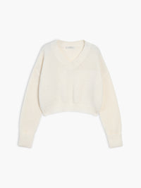 Damen Strickpullover mit V-Ausschnitt für Herbst/Winter-Weiß-XS-Luzern Mode