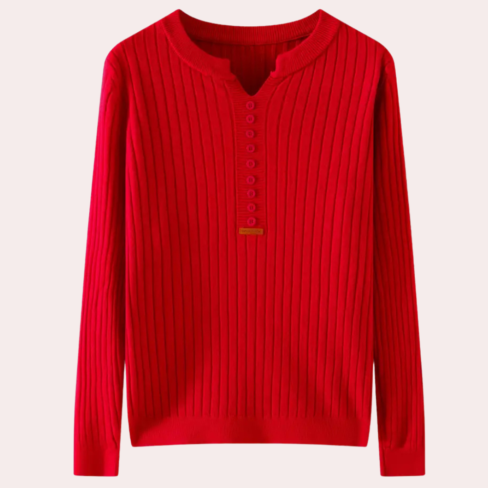 Herren Strickpullover mit Knopfleiste - Eleganter Look-Rot-XS-Luzern Mode