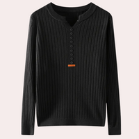Herren Strickpullover mit Knopfleiste - Eleganter Look-Schwarz-XS-Luzern Mode
