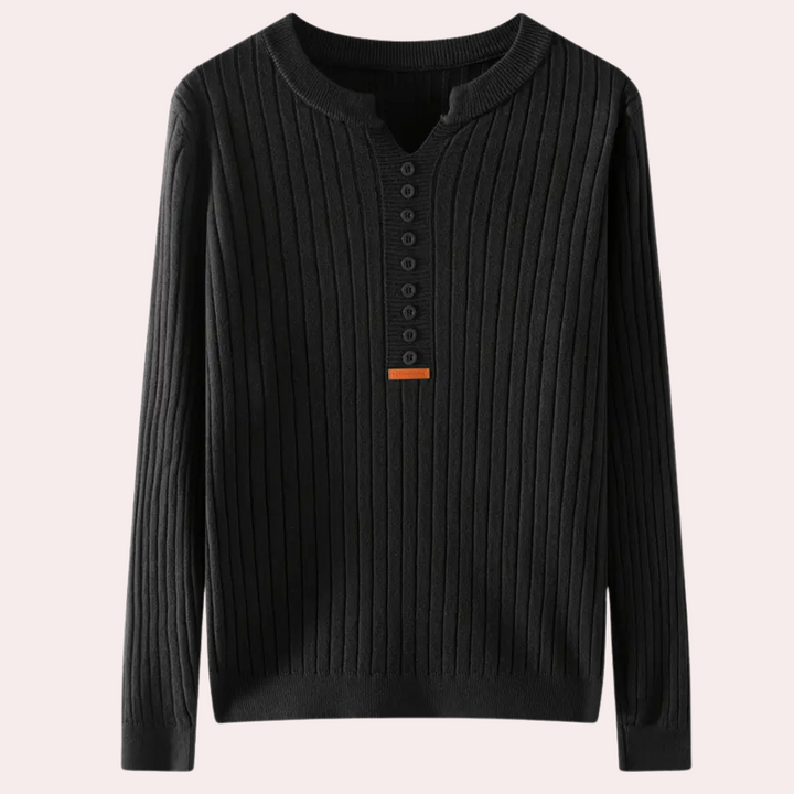 Herren Strickpullover mit Knopfleiste - Eleganter Look-Schwarz-XS-Luzern Mode