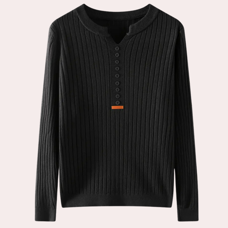 Herren Strickpullover mit Knopfleiste - Eleganter Look-Schwarz-XS-Luzern Mode