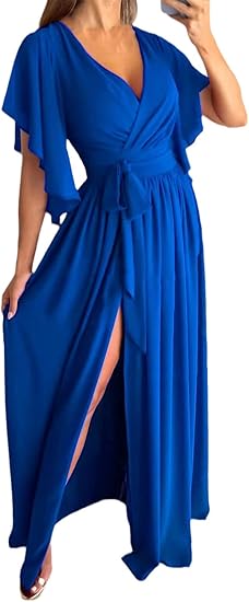 Sommerkleid | Bell Sleeves | V-Ausschnitt | Schiltz | Locker | Maxi-Blau-S-Luzern Mode