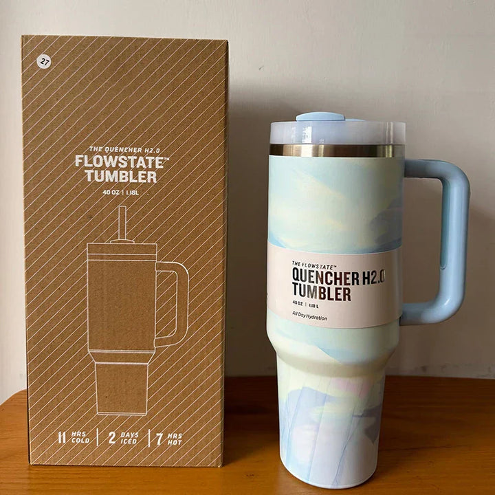 Thermobecher | Tumbler Strohhalm Deckel Isoliert Stilvoll Geräumig Langlebig-Blaue Wirbel-Luzern Mode