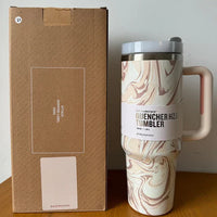 Thermobecher | Tumbler Strohhalm Deckel Isoliert Stilvoll Geräumig Langlebig-Rosa Quartz Swirl-Luzern Mode