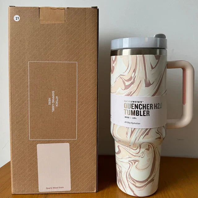 Thermobecher | Tumbler Strohhalm Deckel Isoliert Stilvoll Geräumig Langlebig-Rosa Quartz Swirl-Luzern Mode